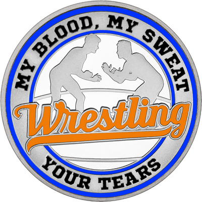 Orange "Wrestling" with Royal Blue Outer Circular Borders